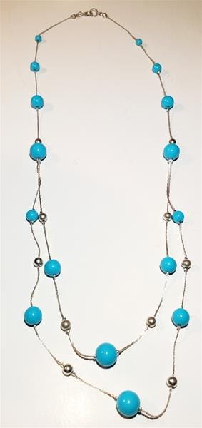 Long Aqua Bead on Silver Necklace
